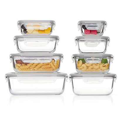 Skanto | 8-Pack Glass Food Storage Containers – Airtight Meal Prep Bento Boxes with Leakproof Locking Lids, Microwave, Oven, Freezer & Dishwasher Safe, BPA-Free