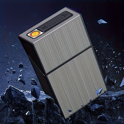 Skanto | 2-i-1 USB oppladbar lighter og sigarettetui - Stilig herre 20-sigarett holder, fuktighetsbestandig og slitesterk