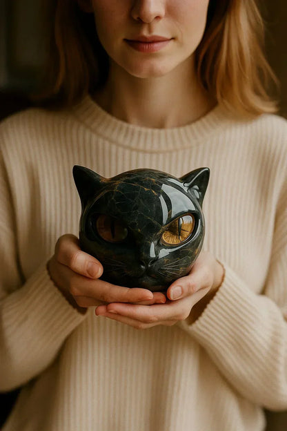Skanto | NoirCat Sculpture – Black Cat Head with Hypnotic Eyes