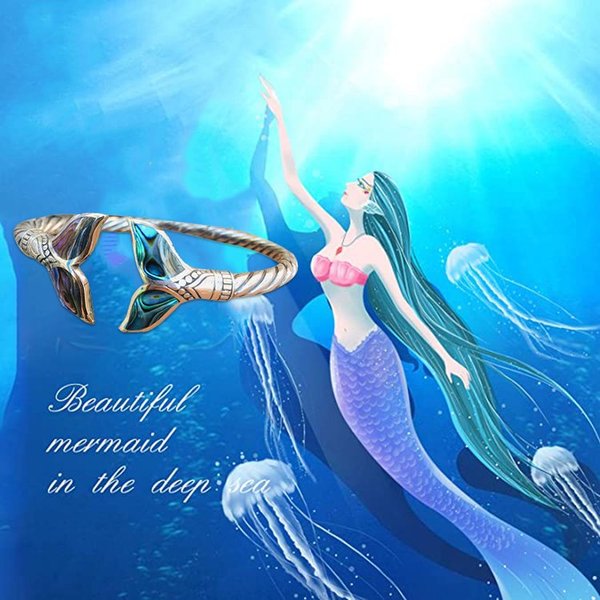 BowLift | Abalone Shell Mermaid Tail SS Bangle Bracelet