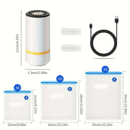 Skanto | Handheld Electric Vacuum Sealer with Vacuum Storage Bags - Includes 3 Sizes (4x8,5", 3x11", 3x13,5"), Vacuum Seal Zipper Bags, and Electric Pump