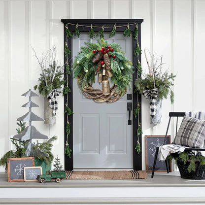 Skanto | Christmas Wreath | Boho Style | Rustic Winter Base with Pinecones and Golden Bells
