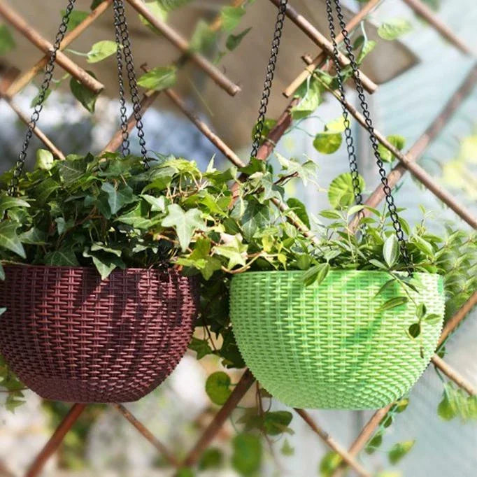 BowLift | Woven hanging basket for plants with chain – Ideal for balcony and garden