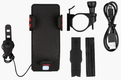 Skanto | 4-in-1 Bike Phone Mount with Power Bank, Light & Horn