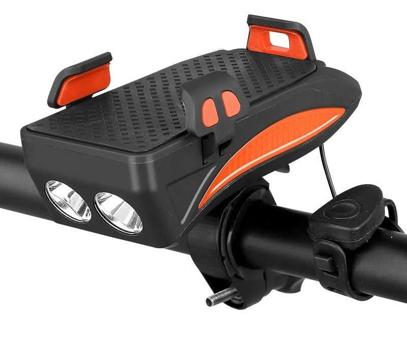 Skanto | 4-in-1 Bike Phone Mount with Power Bank, Light & Horn