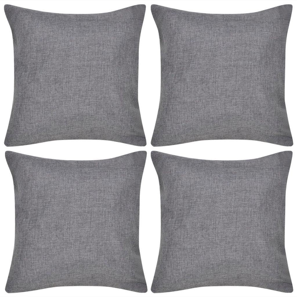 4 Charcoal Linen-Look Pillow Covers 50 x 50 cm