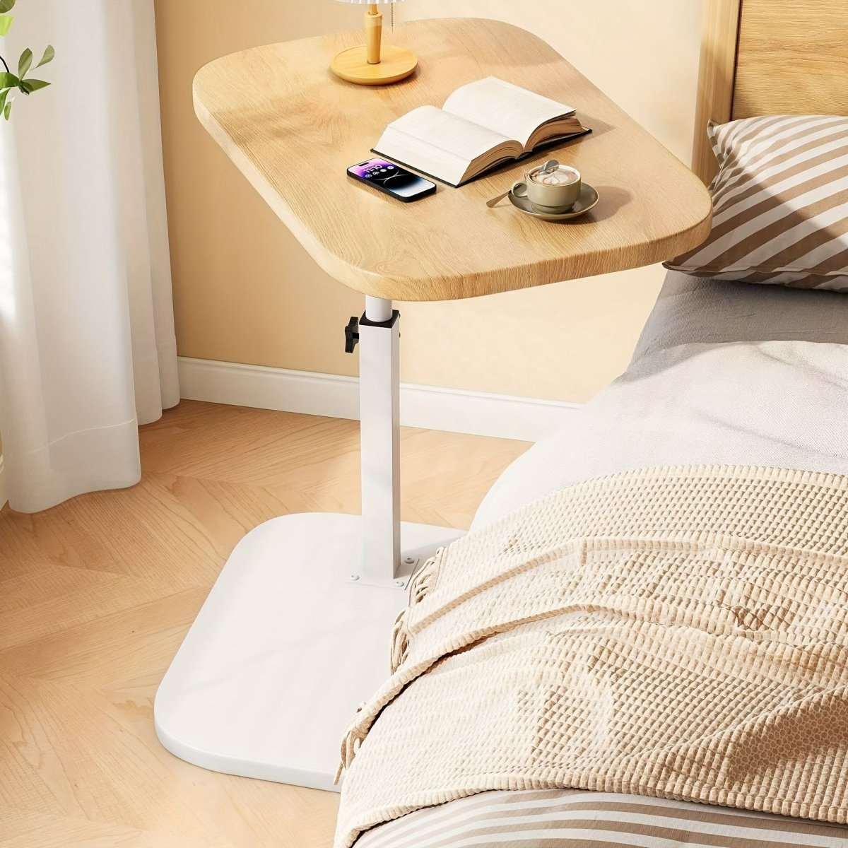 BowLift | LIVELIFT – Adjustable Side Table for Sofa & Bed with Wooden Top