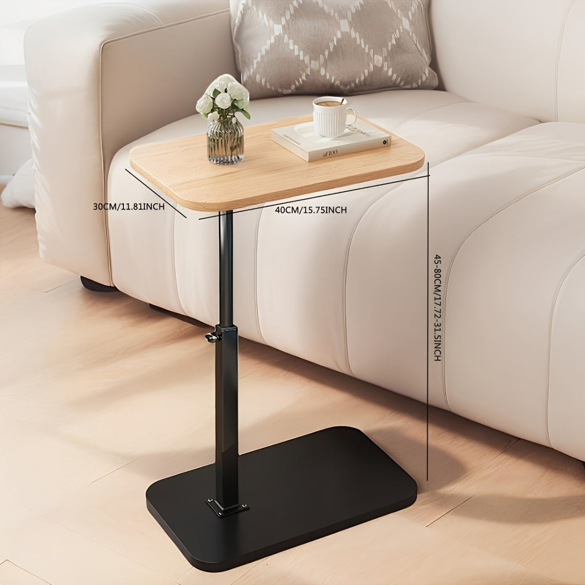 BowLift | LIVELIFT – Adjustable Side Table for Sofa & Bed with Wooden Top