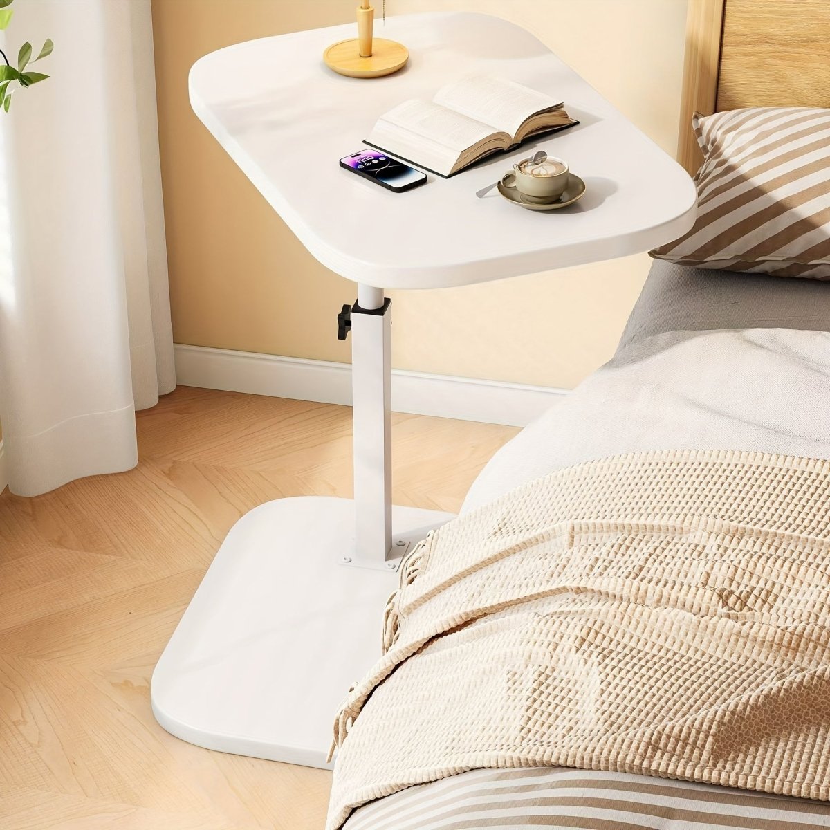 BowLift | LIVELIFT – Adjustable Side Table for Sofa & Bed with Wooden Top