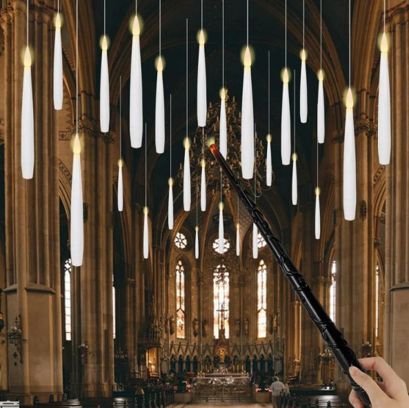 BowLift | Magical Floating Candles with Wand - Flickering Taper Flameless Hanging Candles for Christmas, Halloween, Birthday Parties, Home Decor, and Gifts