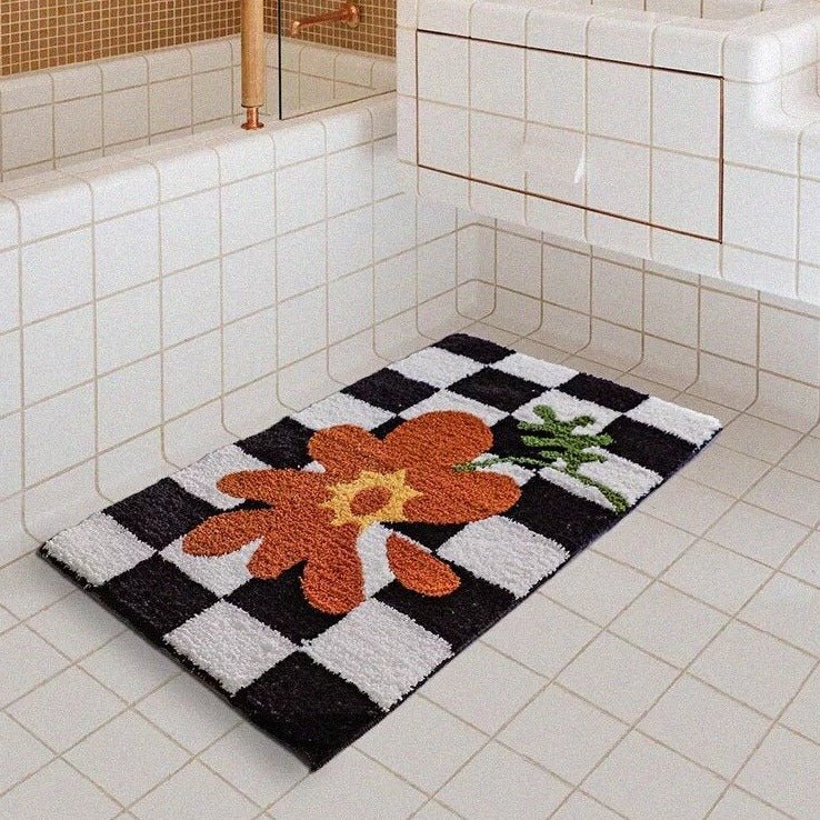 Fluffy chessboard rug
