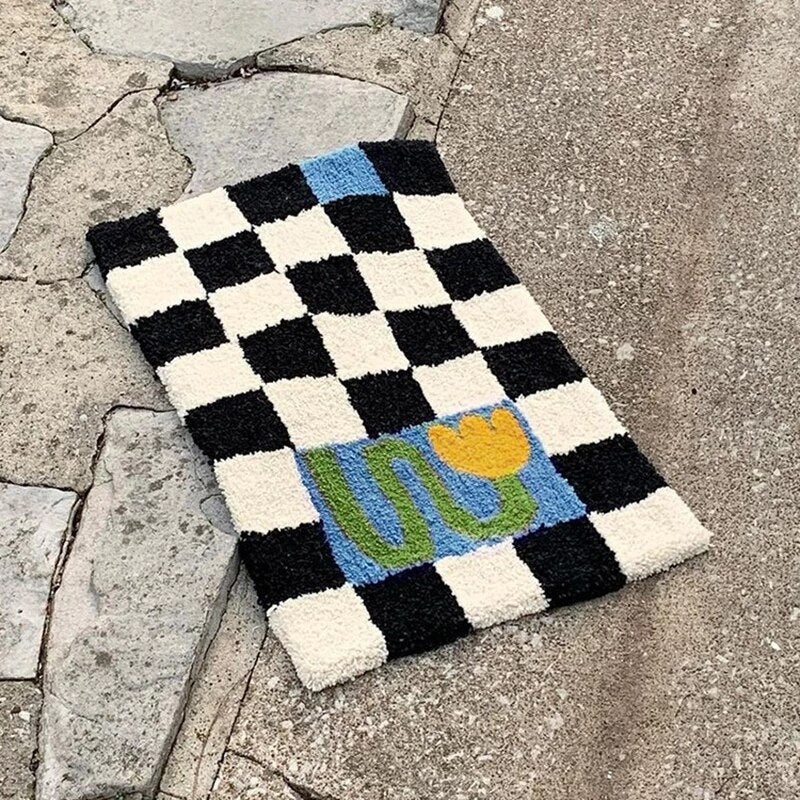 Fluffy chessboard rug