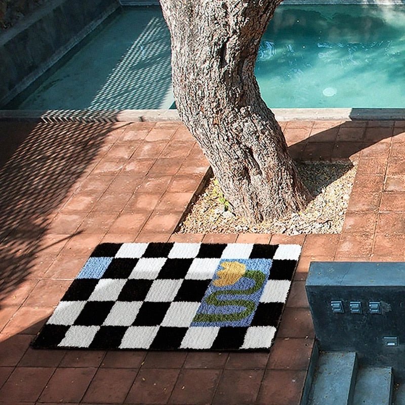 Fluffy chessboard rug