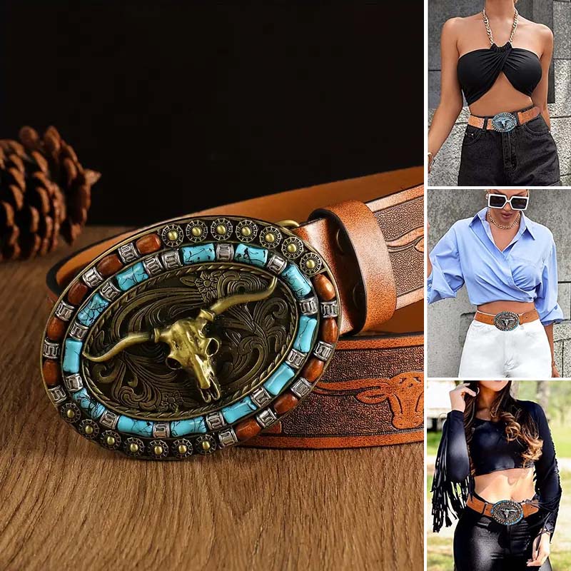 Skanto | Retro Punk Embossed Western Denim Belt