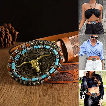 BowLift | Retro Punk Embossed Western Denim Belt
