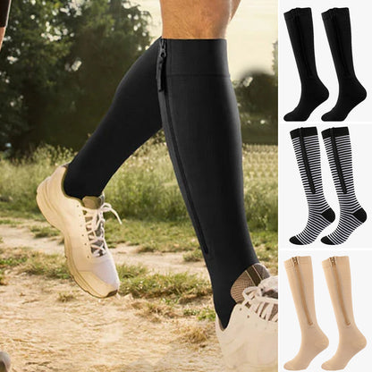 Elastic compression stockings with zipper