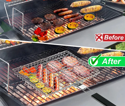 Folding Grill Basket with Wooden Handle Outdoor Camping BBQ Rack | Bowlift