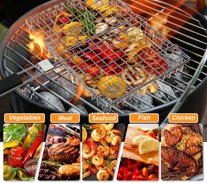 Folding Grill Basket with Wooden Handle Outdoor Camping BBQ Rack | Bowlift