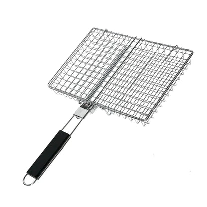 Folding Grill Basket with Wooden Handle Outdoor Camping BBQ Rack | Bowlift