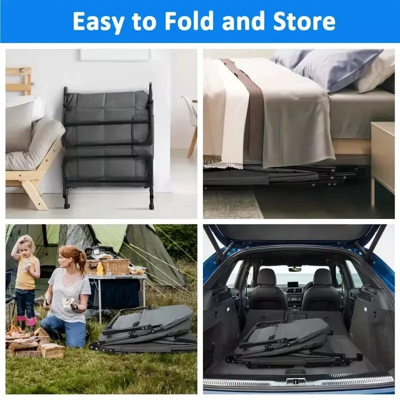 Folding Bed with Integrated Pillow and Side Pocket