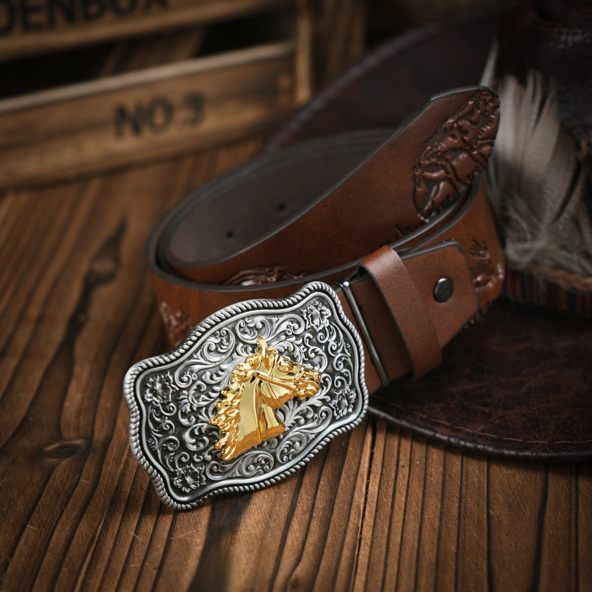 BowLift | Men's belt in Western style – Vegan leather belt with robust metal buckle
