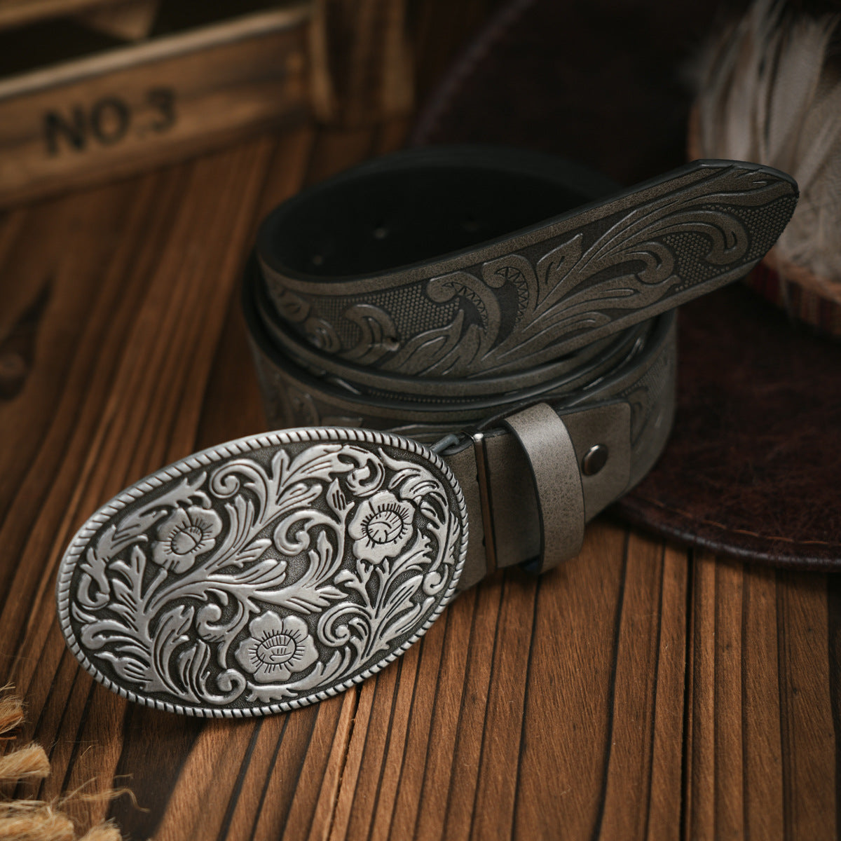 BowLift | Men's Belt Western Style – Vegan Leather Belt with Sturdy Metal Buckle