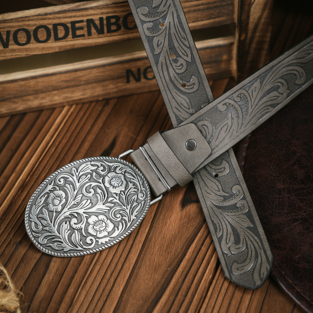 BowLift | Men's Belt Western Style – Vegan Leather Belt with Sturdy Metal Buckle