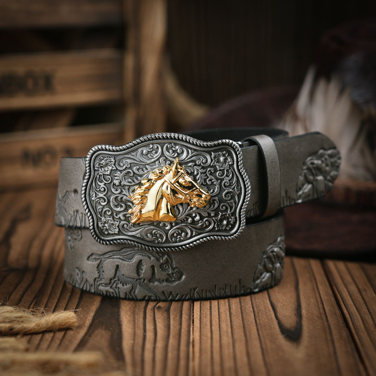 Karnz | Men's Western-style belt – Vegan leather with sturdy metal buckle