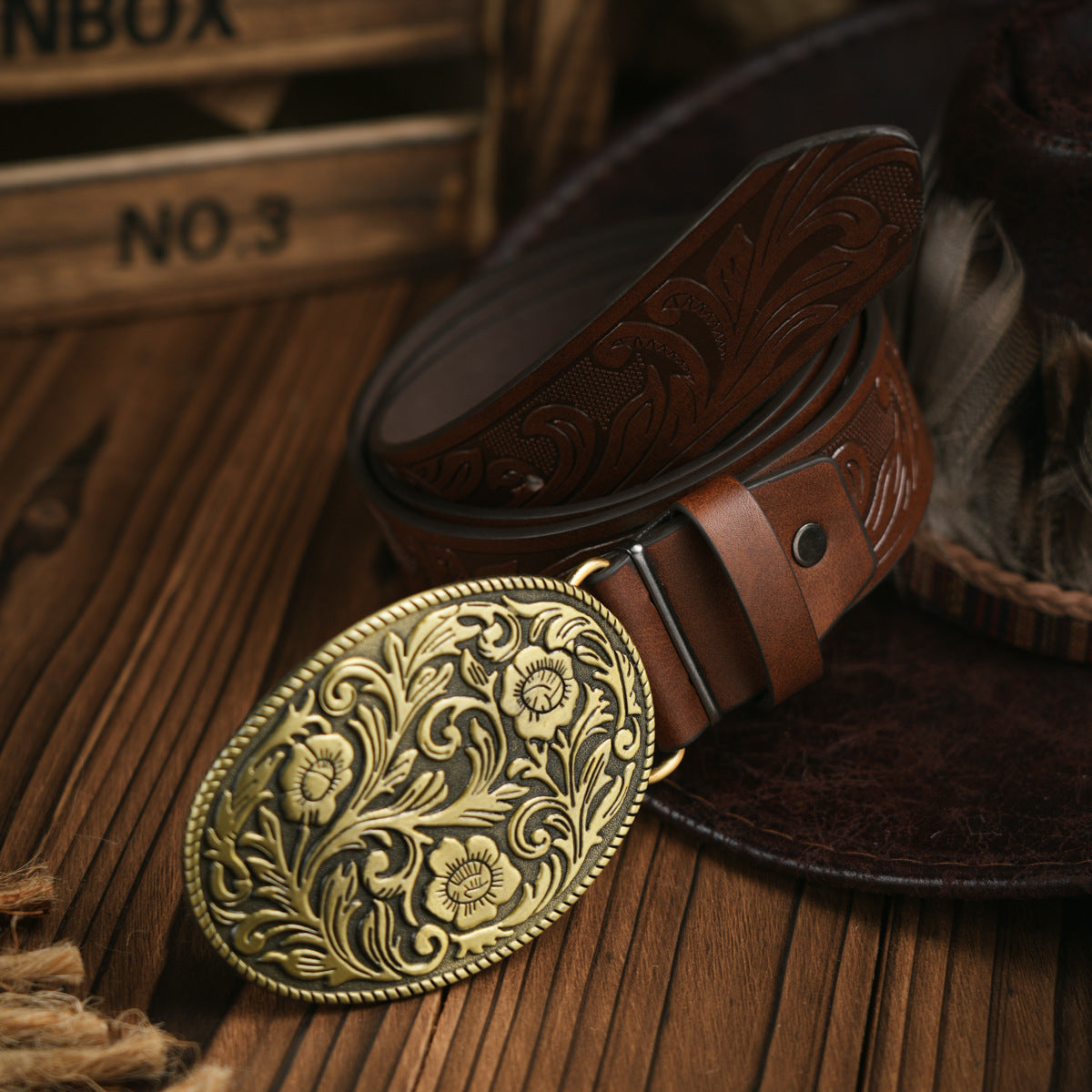 BowLift | Men's Belt Western Style – Vegan Leather Belt with Sturdy Metal Buckle