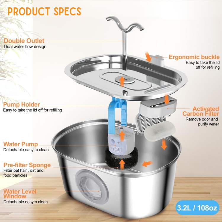 Skanto | Pet Water Fountain | Silent Operation, Durable Stainless Steel & Ideal for Cats and Dogs