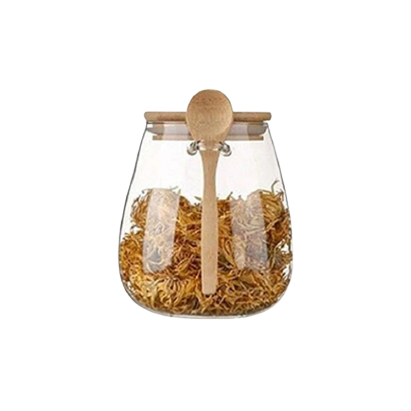 Glass Food Storage Jar with Airtight Wooden Lid and Spoon Container | Bowlift