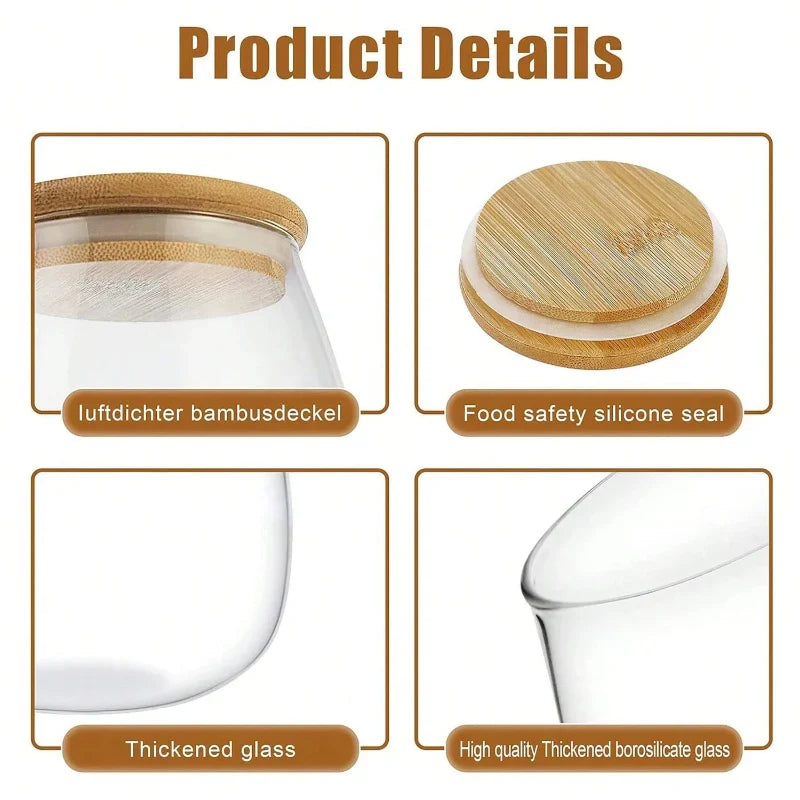 Glass Food Storage Jar with Airtight Wooden Lid and Spoon Container | Bowlift