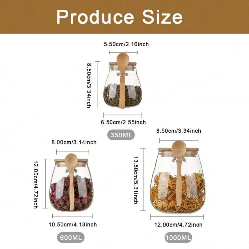 Glass Food Storage Jar with Airtight Wooden Lid and Spoon Container | Bowlift