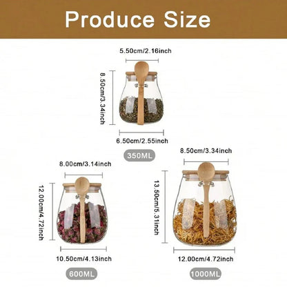 Glass Food Storage Jar with Airtight Wooden Lid and Spoon Container | Bowlift