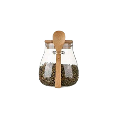 Glass Food Storage Jar with Airtight Wooden Lid and Spoon Container | Bowlift