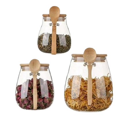 Glass Food Storage Jar with Airtight Wooden Lid and Spoon Container | Bowlift