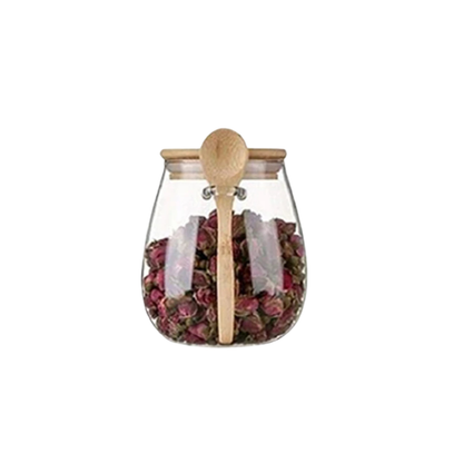 Glass Food Storage Jar with Airtight Wooden Lid and Spoon Container | Bowlift