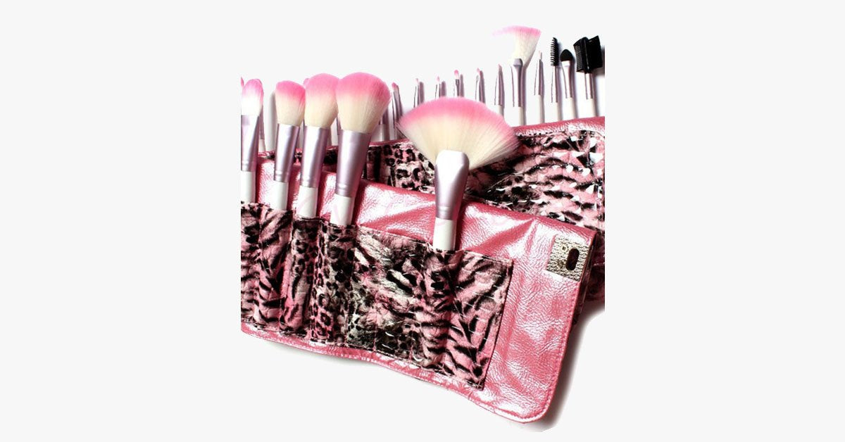 Skanto | 24-Piece Pink Leopard Brush Set