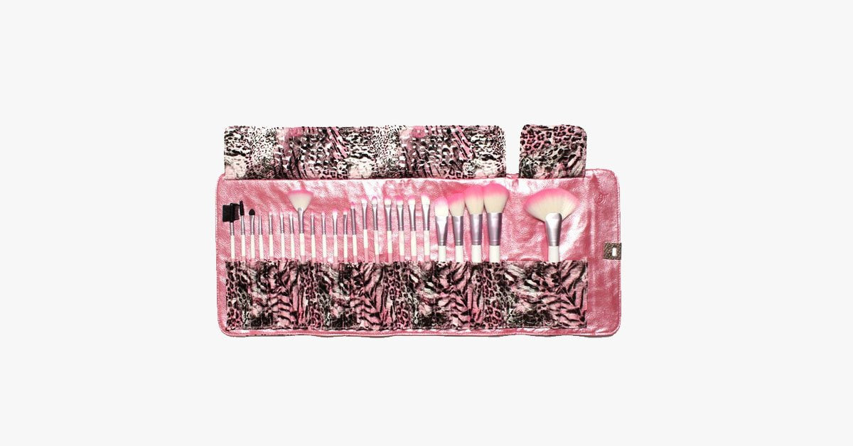 Skanto | 24-Piece Pink Leopard Brush Set