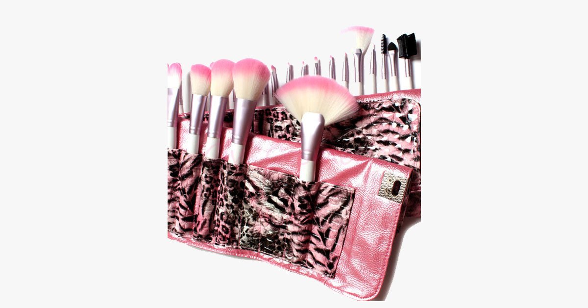 Skanto | 24-Piece Pink Leopard Brush Set