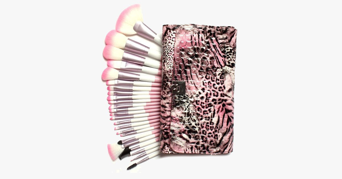 Skanto | 24-Piece Pink Leopard Brush Set