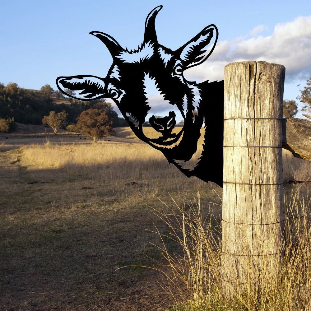 Outdoor Garden Farm Peeking Goat Metal Artwork Indoor Decor | Karnz