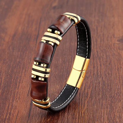 Skanto | Leather Bracelet with Tiger Eye Natural Stone