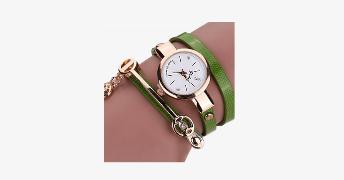 Skanto | Gold Charm Wrap Watch - Multicolor vegan leather watch for stylish people