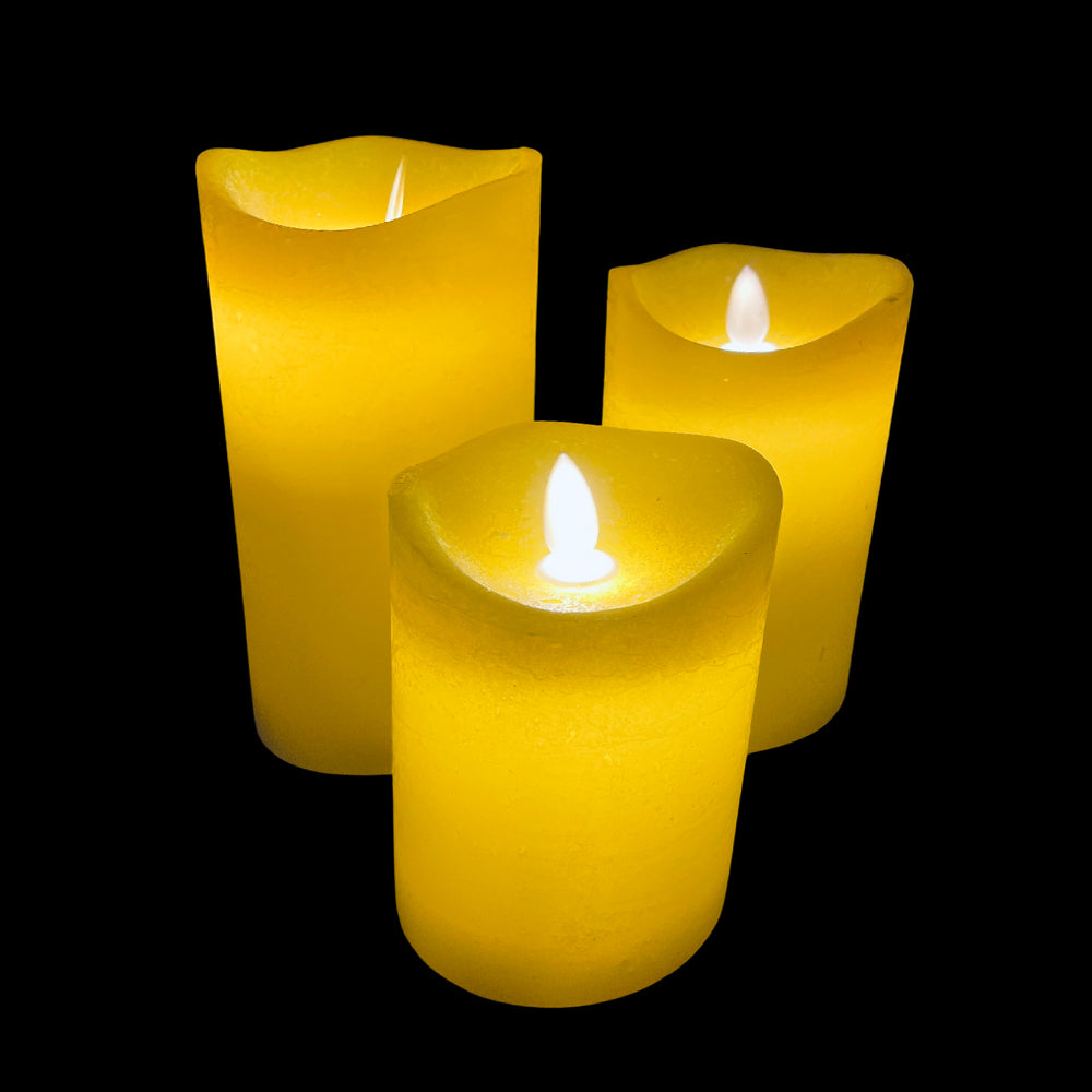 LED candle - rustic - 3 pieces - 10/12.5/15 cm - with 3D flame - (various colors) | Karnz