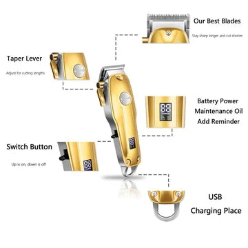 Frendorf | Professional Hair Clippers for Men Gold Set | Gold Cordless Hair Clippers