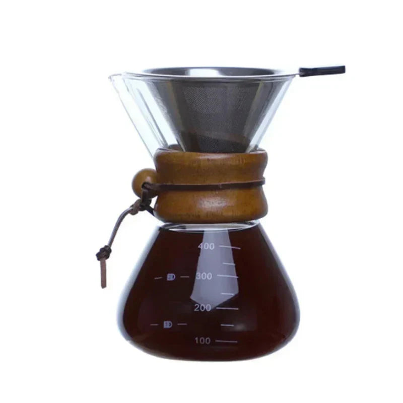 Hand glass coffee pot with stainless steel filter drip brew coffee | Karnz