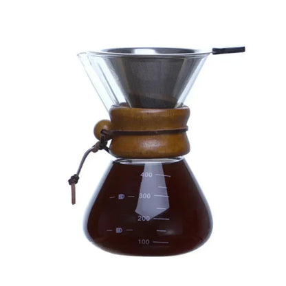 Hand glass coffee pot with stainless steel filter drip brew coffee | Karnz