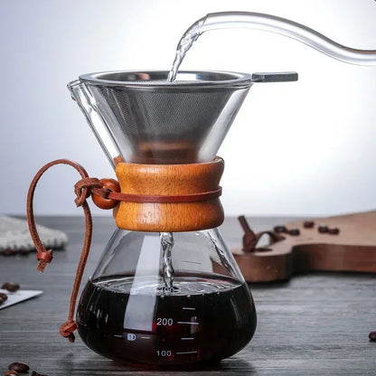 Hand glass coffee pot with stainless steel filter drip brew coffee | Karnz