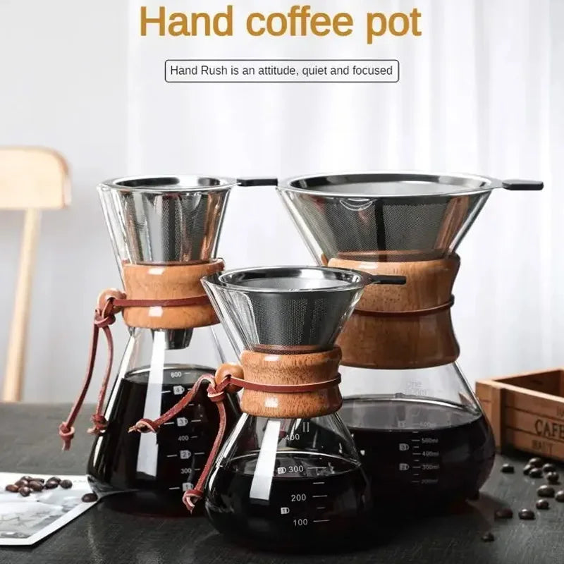 Hand glass coffee pot with stainless steel filter drip brew coffee | Karnz
